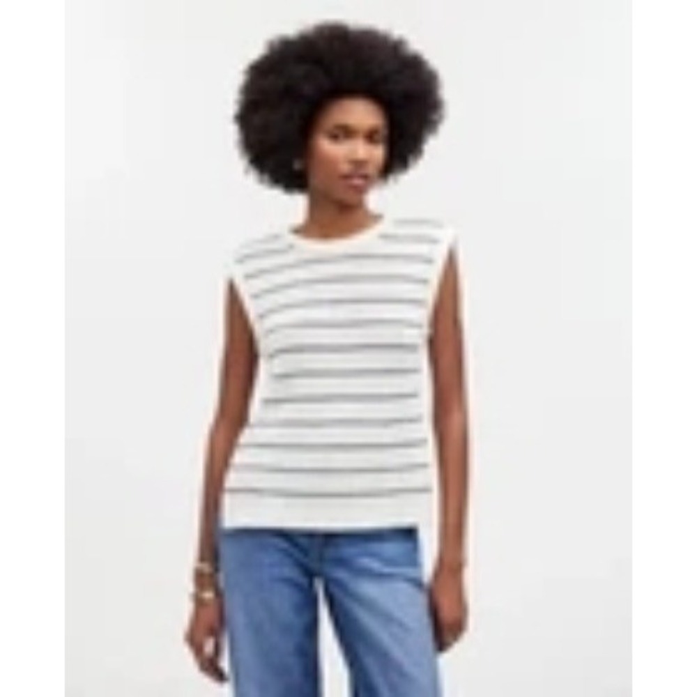 Madewell White Striped V-Neck Sweater
